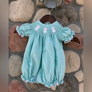 Green Gingham Kids Bunny Romper